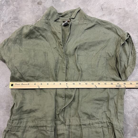 Magaschoni Womens Size 8 Linen Check Wide Leg Jumpsuit Romper Green Pockets READ - Picture 5 of 8